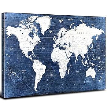 Amazon.com: World Map Canvas Wall Art Modern Office Pictures