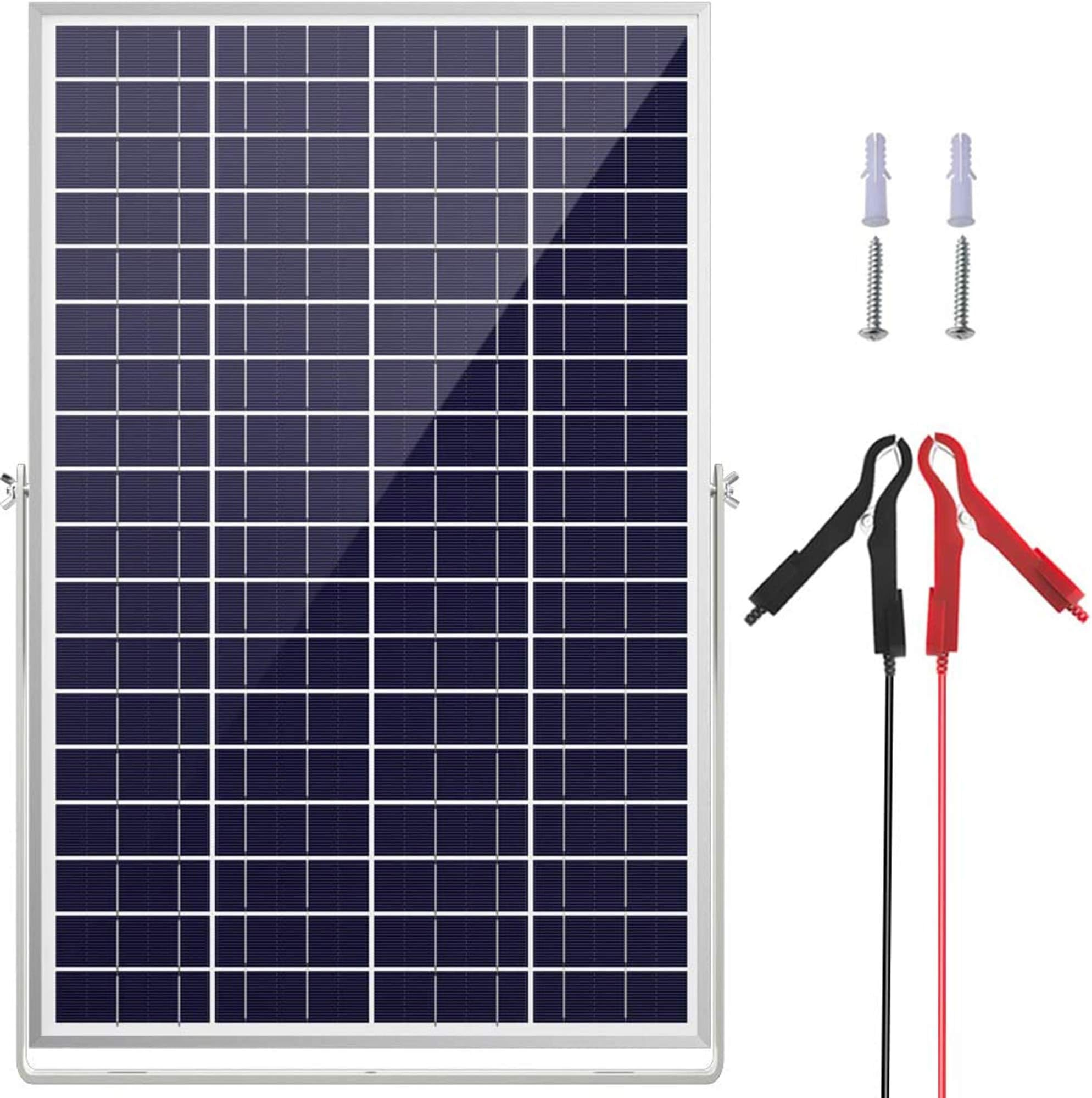 30W 24V Solar Panel, Adjustable Mount Bracket+Alligator Clips+Screw Sets Solar Battery Trickle Charger Maintainer for Automotive Motorcycle Boat Marine RV