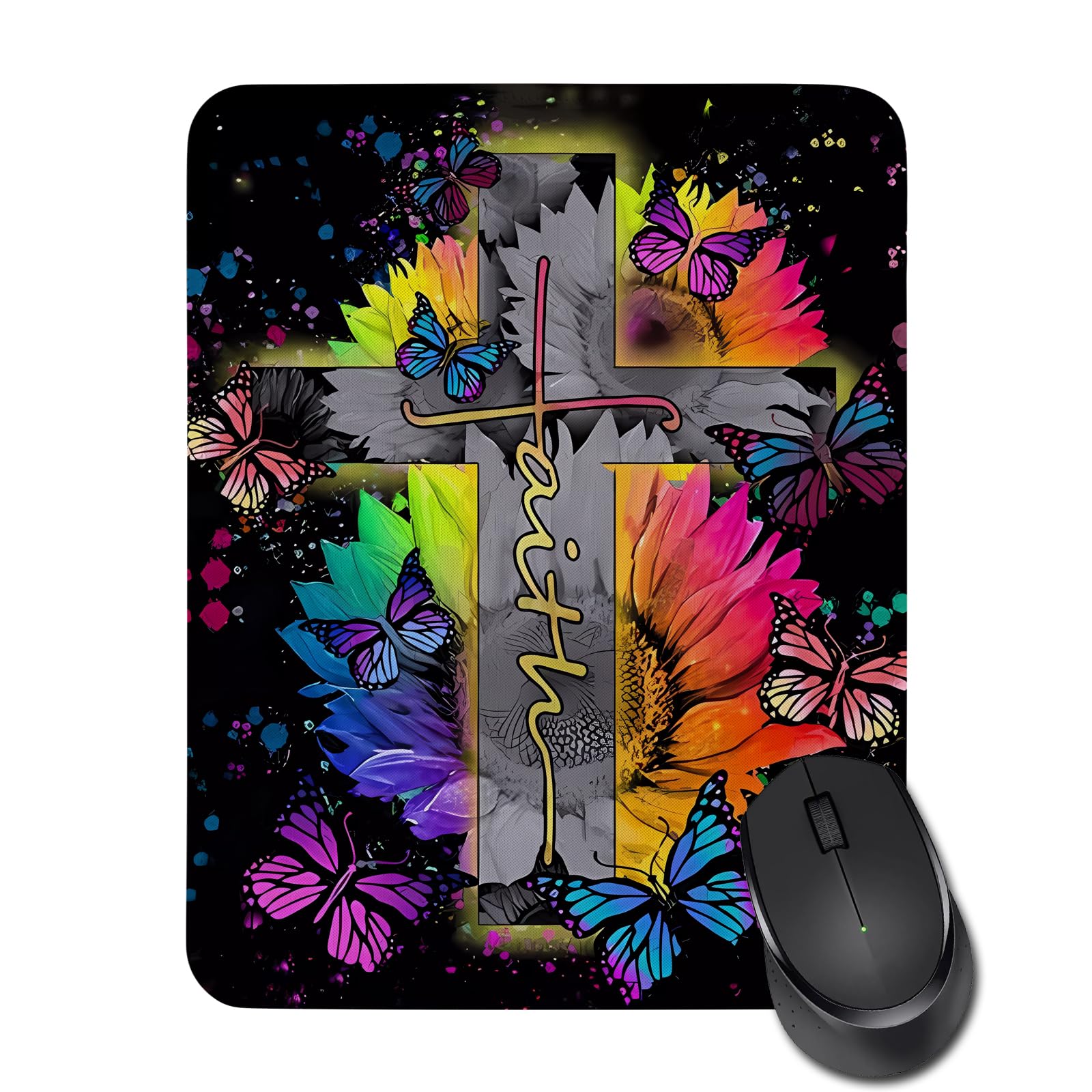 Christians Butterfly Gifts Mouse Pad Verse Religious Faith Gifts for Women Men Rectangle Mouse Pads for Computers Laptop Christmas Christian Gifts for Friends Family (Faith)