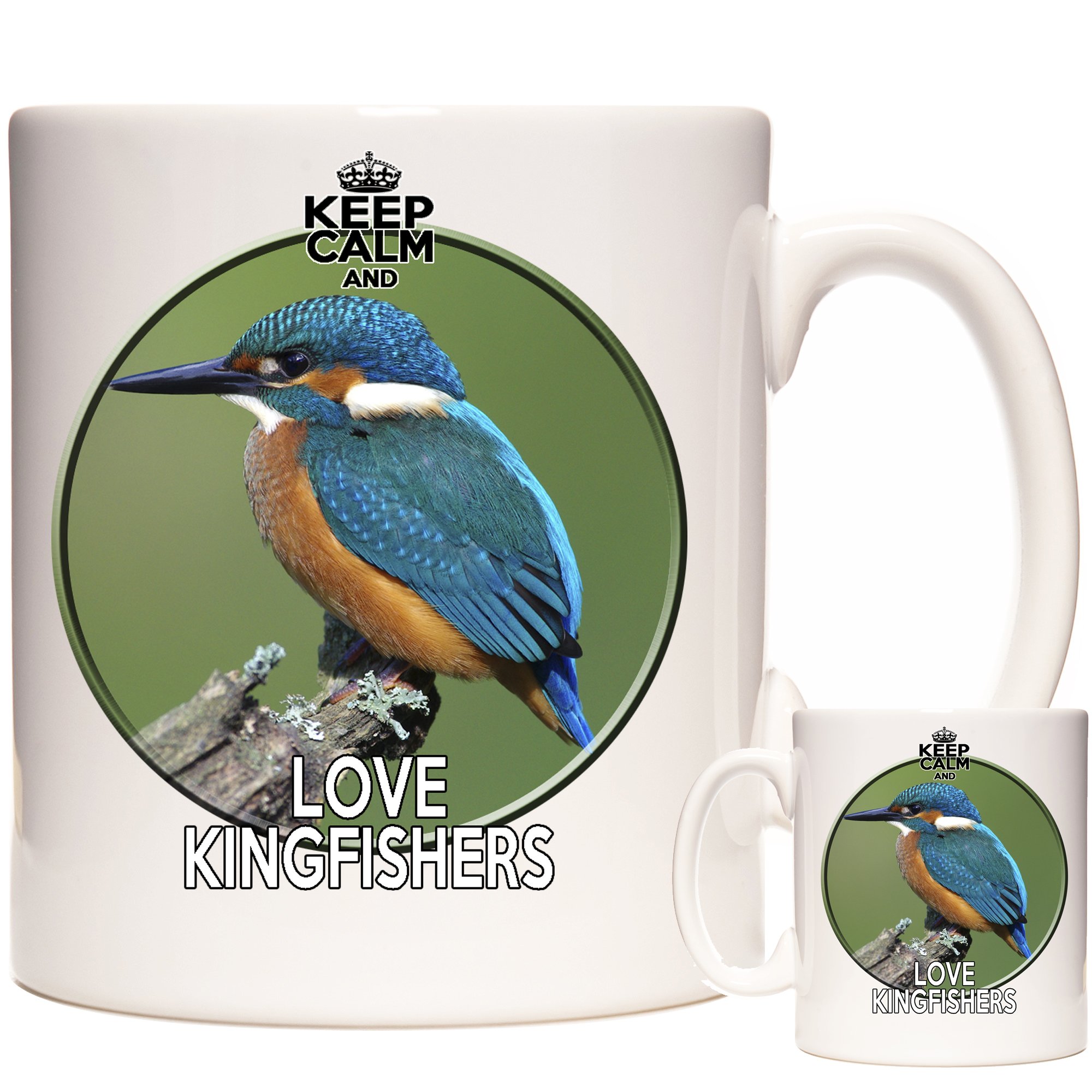 Kazmugz Kingfisher Mug, Keep Calm And Love Kingfishers. Exclusive To Ceramic Gift Mug. Excellent Birthday Gift. Matching Coaster And Keyring Available.
