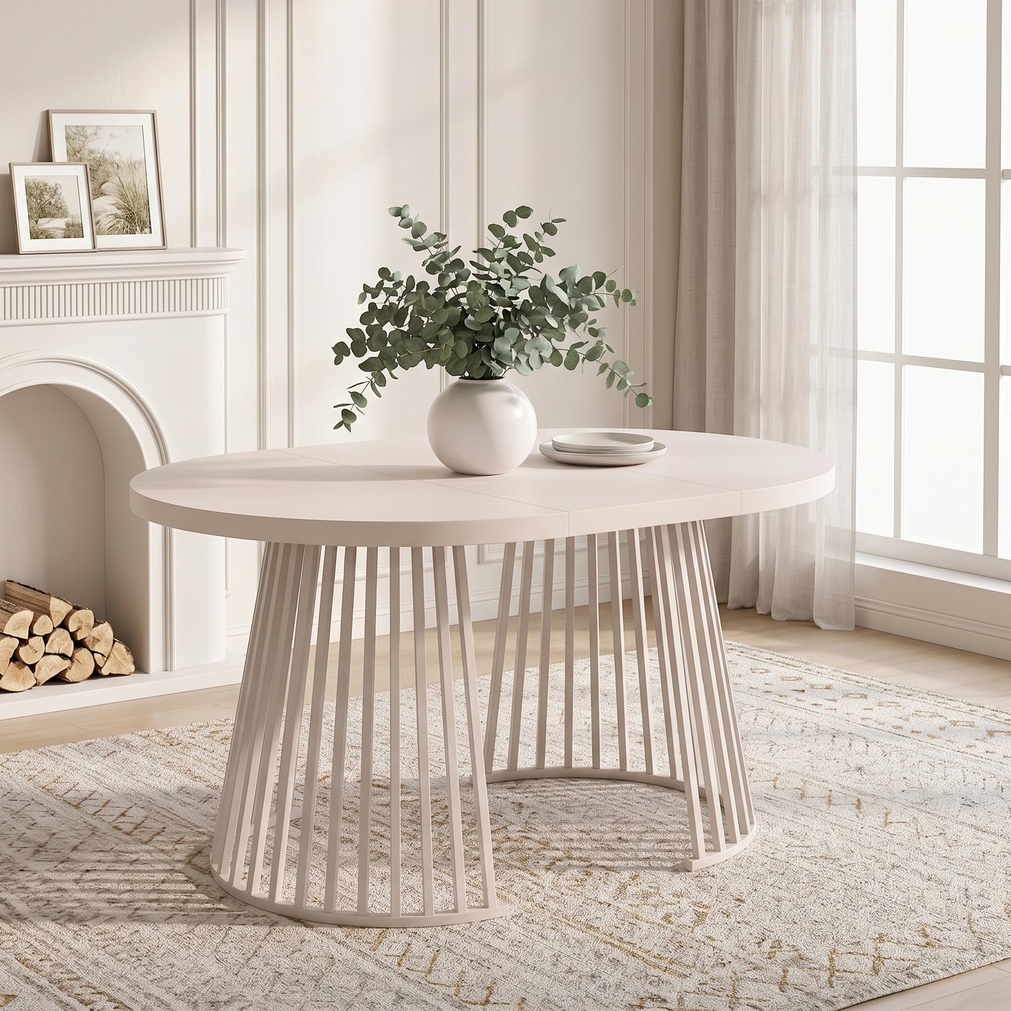 Merax Ausziehbarer runder Esstisch,Oval Tisch für 4-8 Personen,Zweiteiliges Teleskopdesign,verdickte Tischplatte, für Wohnzimmer Esszimmer Küche Büro Garten, Kaschmir-Optik,100/138/176 * 100 * 76 cm