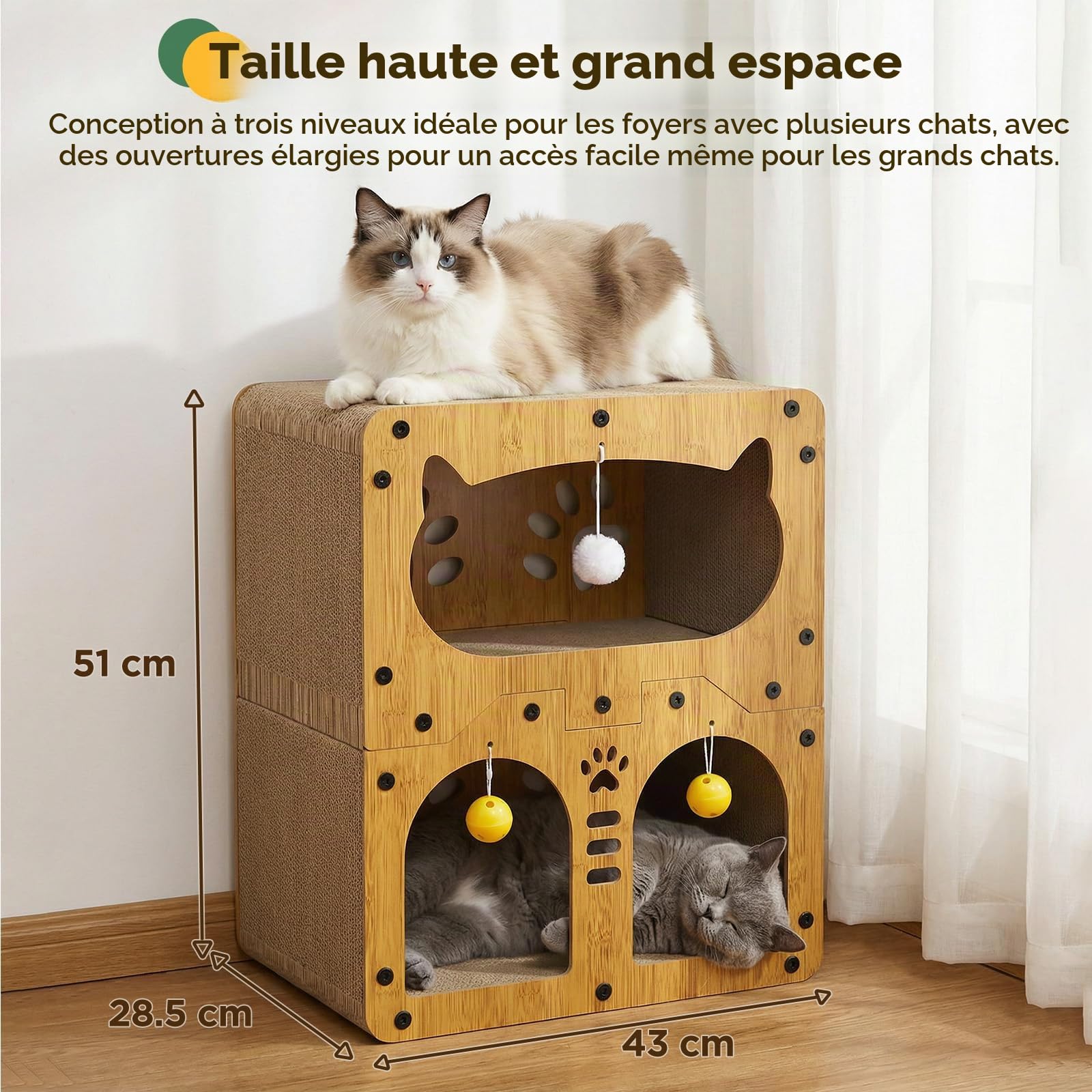 Gimars Griffoir pour Chat Double Couche, Grattoir Chat Carton XL 51 x 43 x 28,5 cm, Griffoir Chat Maison pour Griffer, Se Cacher et Se Reposer, Charge 20 kg, Montage requis (env. 37 vis)