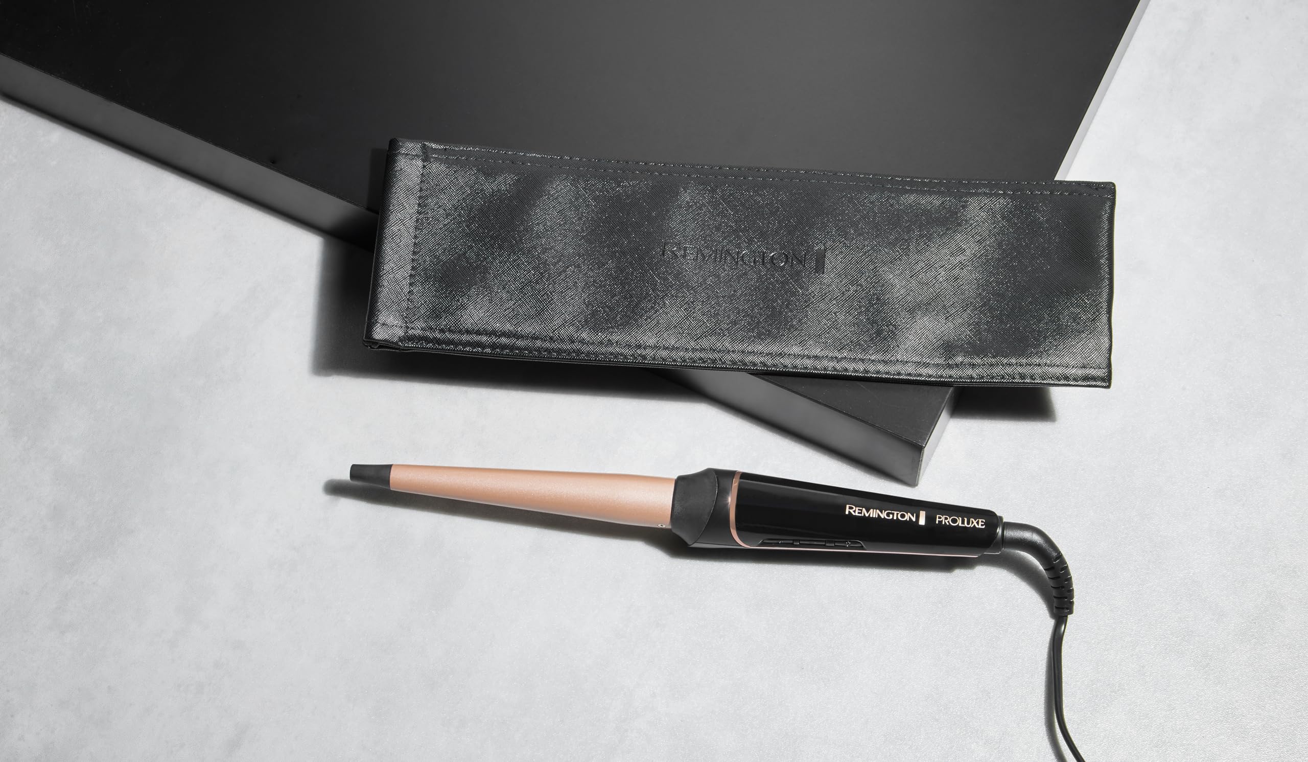 Remington Rizador de Pelo PROluxe Midnight Edition, barril 13-25 mm, Tecnología OPTIHeat, Peinados Duraderos, Cerámica, 5 Temperaturas hasta 210°C, Ajuste Pro+, Digital, Punta Fría, CI91AW1B