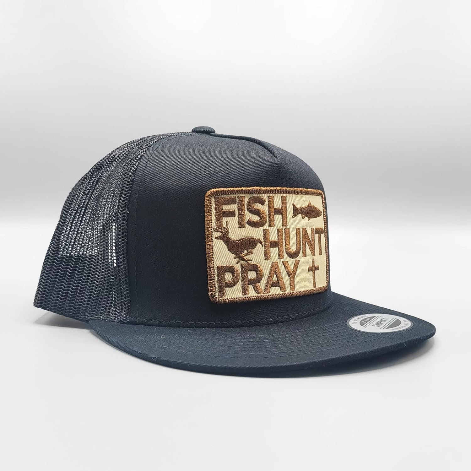 Fish Hunt Pray Brown Trucker Hat Retro Trucker Hat