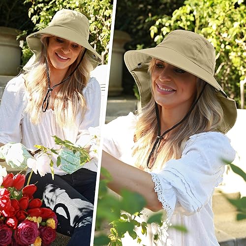 Miniatura 2 de Sombrero de ala ancha Sun Blocker, para protegerte del sol, con solapa para el cuello y cordón ajustable, para viajes, pesca, camping, senderismo,