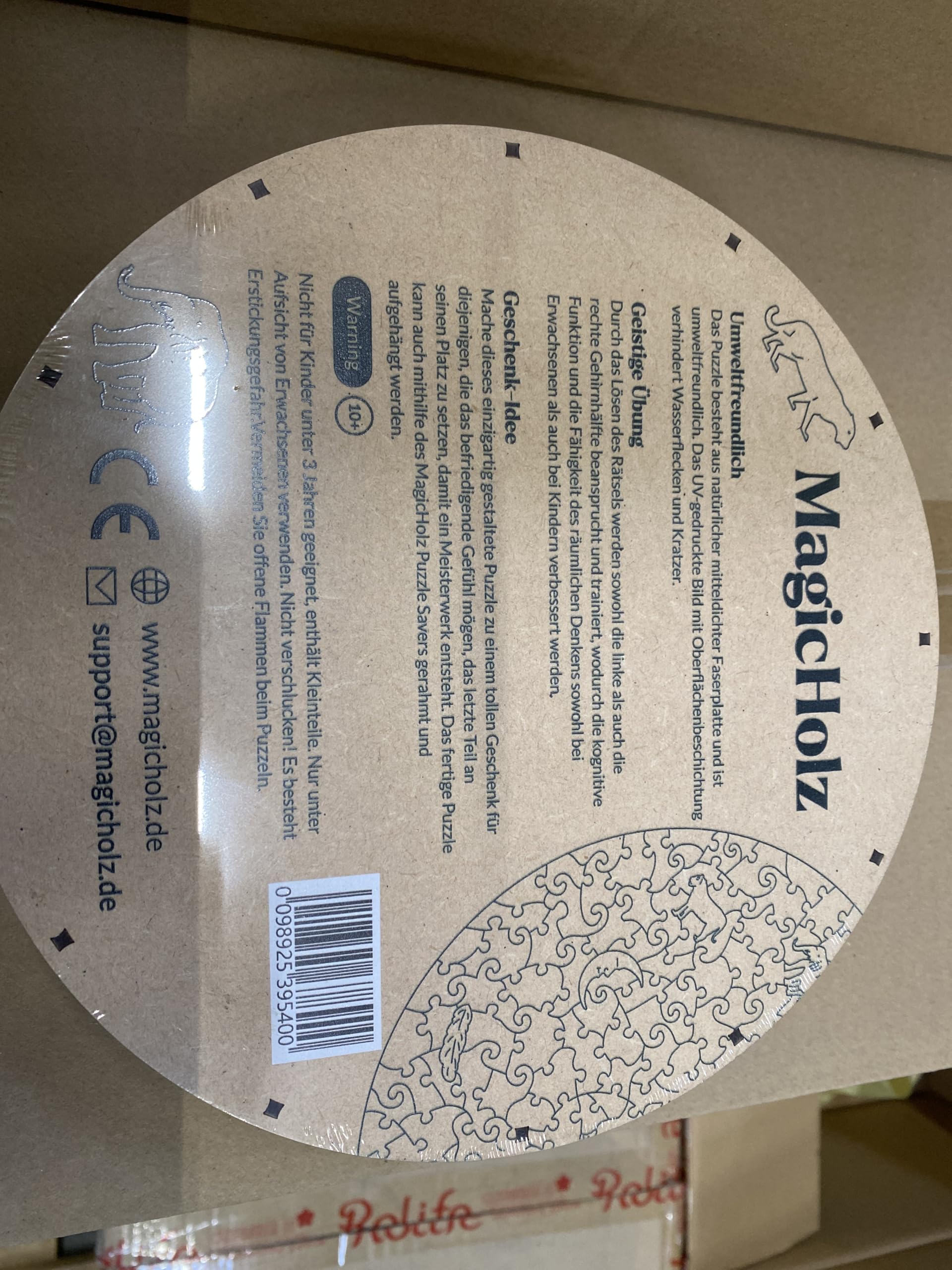 MagicHolz – Holzpuzzle Mandala Feuer und Wasser – rundes Holz Puzzle Ø 47 cm – besondere Geschenkidee für Erwachsene & Kinder – inkl.Premium Holzbox
