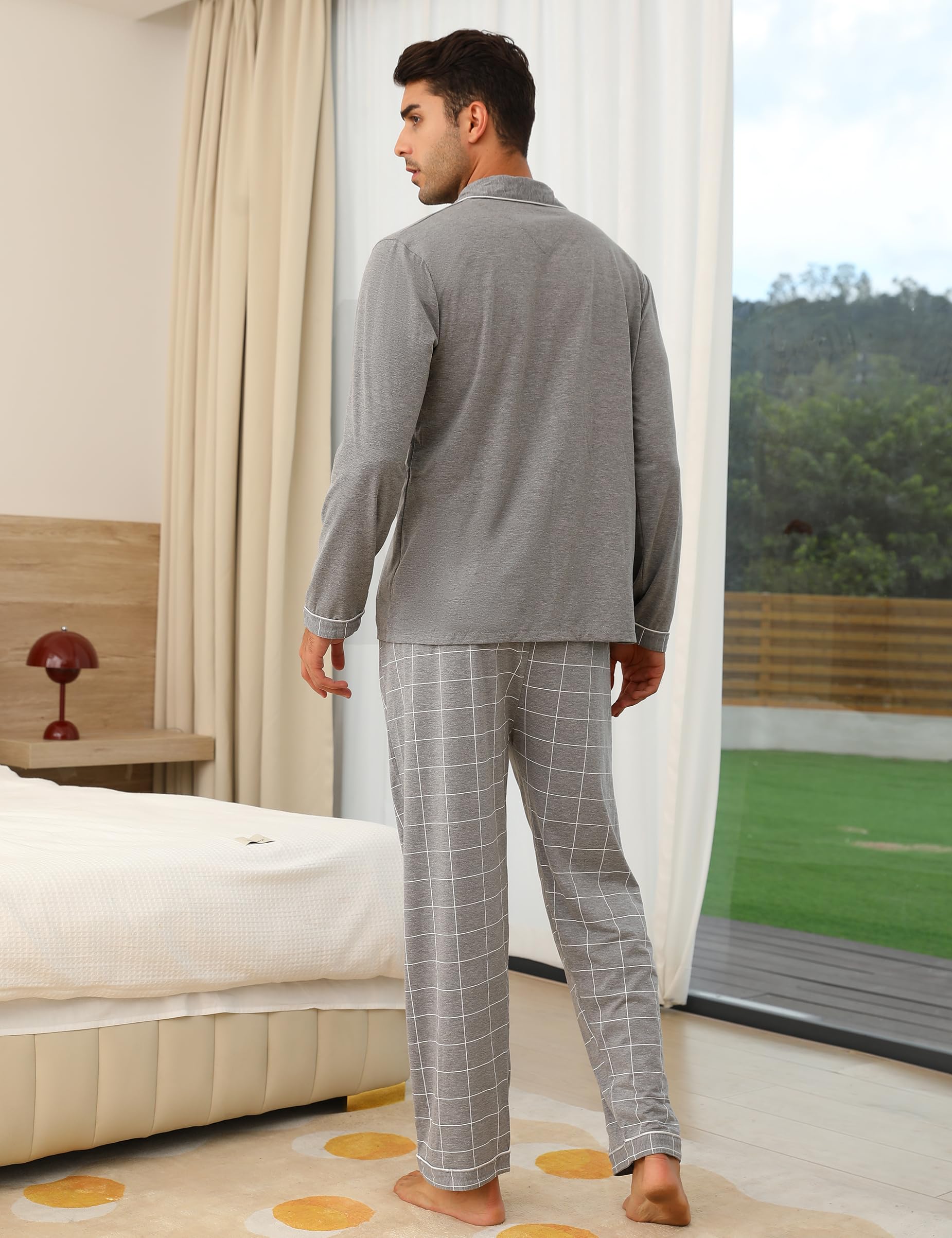 Bresdk Pigiama Uomo Cotone Lungo Invernale Manica Lunga con Bottoni Pigiami Due Pezzi Classico Aperto Davanti Caldo e Morbido