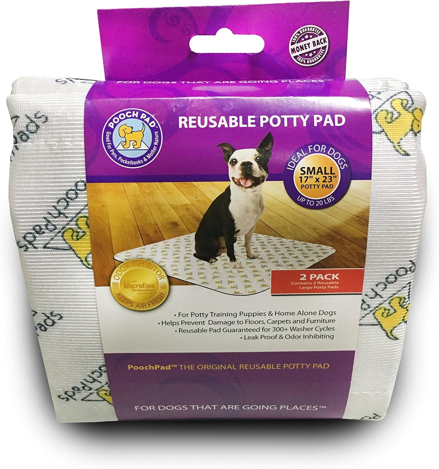 PoochPad Original Washable, Reusable Potty Pad (Small, Pack of 2) - Unmatched Odor Control, Leakproof Puppy Training Pee Pad Small 2-pack (17x23 inches)