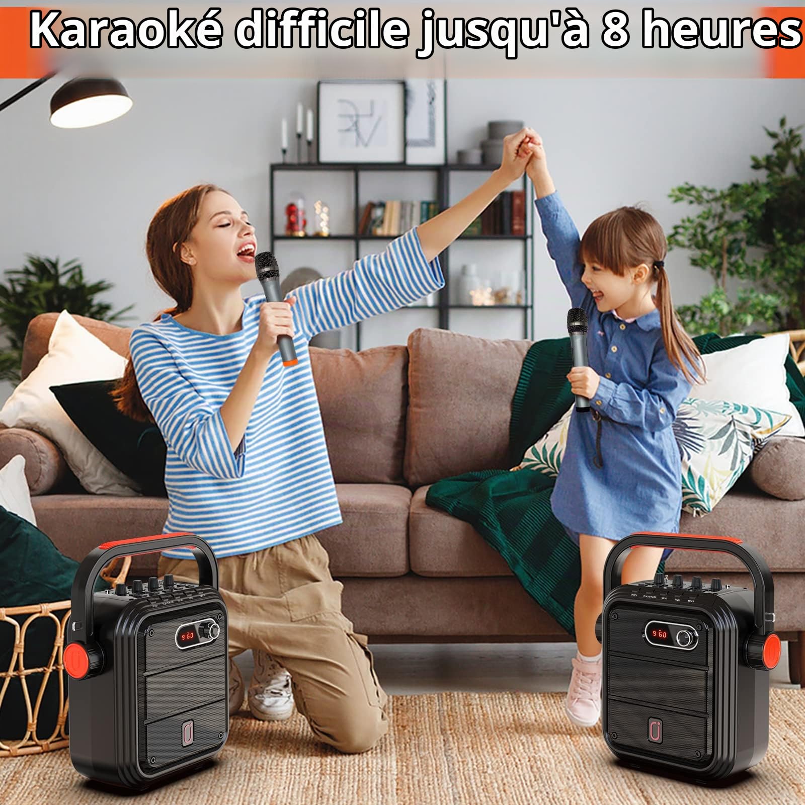 JYX Karaoke Adulte, 80W Puissance Enceinte Karaoké Portable avec 2 Microphones sans Fil, Réglage Basse/Aigu, Autonomie 12h, Bluetooth 5.3, Karaoke Professionnel Compatible TF/USB/AUX/TWS, Couleur