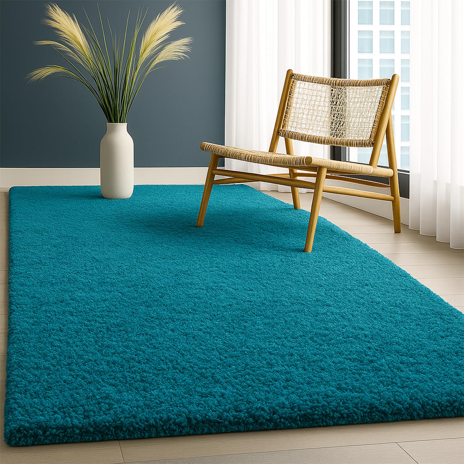 PHP Shaggy Rugs for Indoor - Super Soft Fluffy Thick Pile Non-Shedding Large Area Rug for Bedroom Living Room Tv Lounge Kitchen Carpet Mats (Teal, 200cm x 290cm (6ft 8" x 9ft 7"))