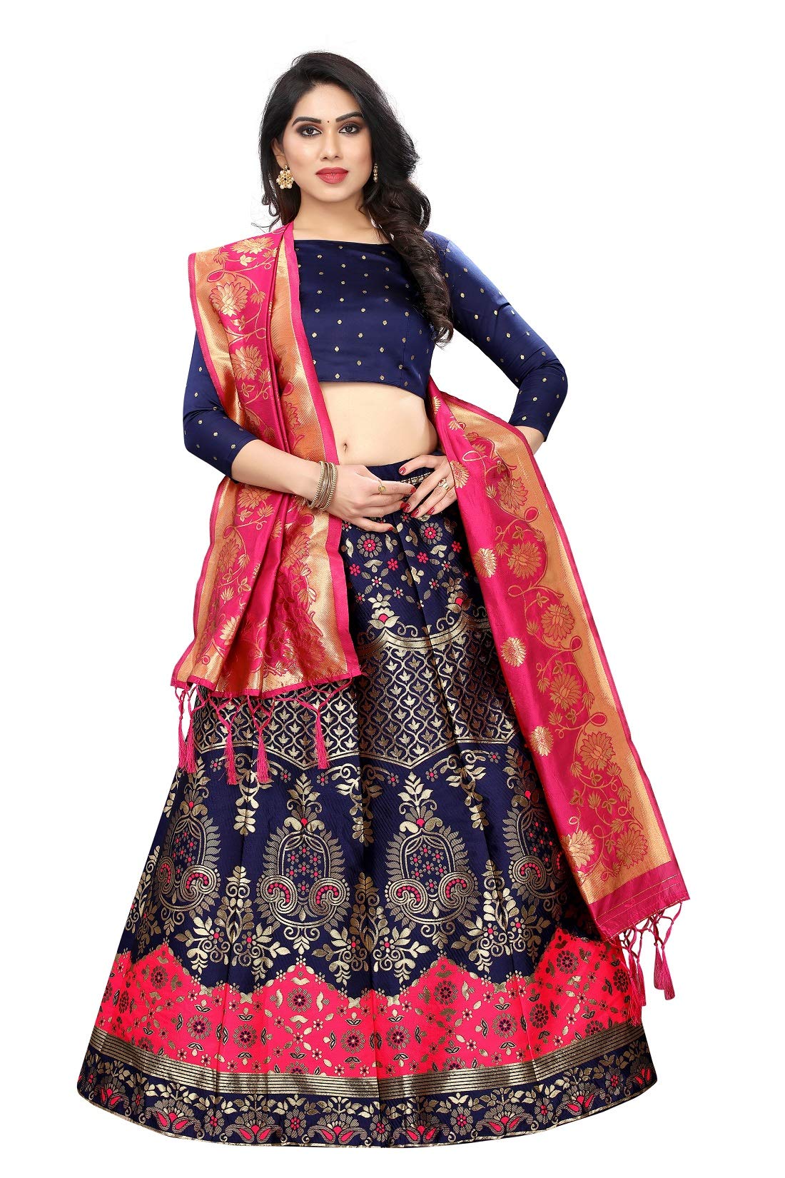 Women's Silk Designer Jacquard Semi-stitched Lehenga Choli Set