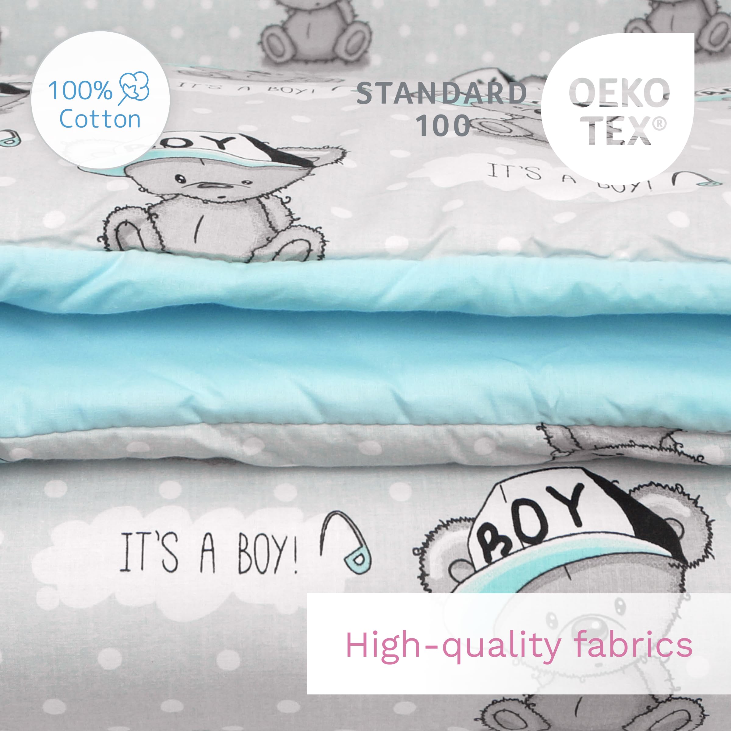 Baby Comfort Set di 4 lettini per bambini, 120 x 90 cm, con copripiumino e federa (It's a Boy) (12 mesi+)