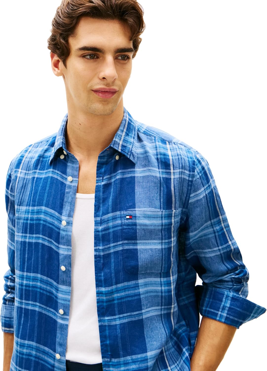 Tommy Hilfiger Men's Long Sleeve Casual Linen Button Down Shirts in Regular Fit