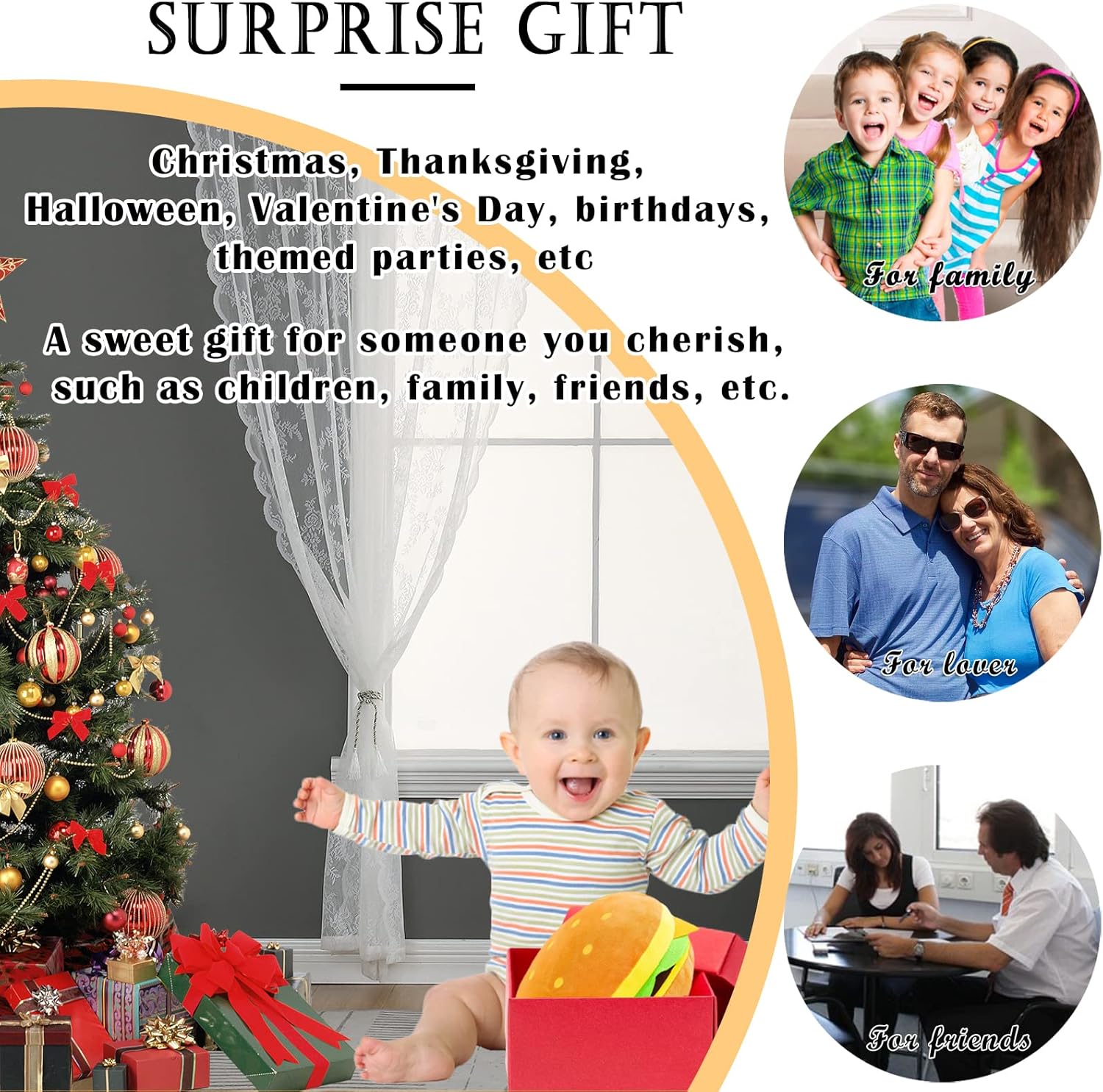 zhidiloveyou Hamburger Pillow Plush Cheeseburger Toy Cute Stuffed Food Pillow for Kids, 11.8" - Image 6