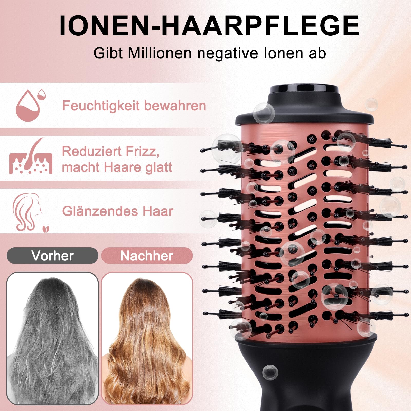 Reise Warmluftbürste, Dual Voltage, Leicht (275g) | 3 Temperaturstufen, 700W Rundbürstenföhn, Föhnbürste Mit Aufbewahrungstasche & hitzebeständigen Handschuhen
