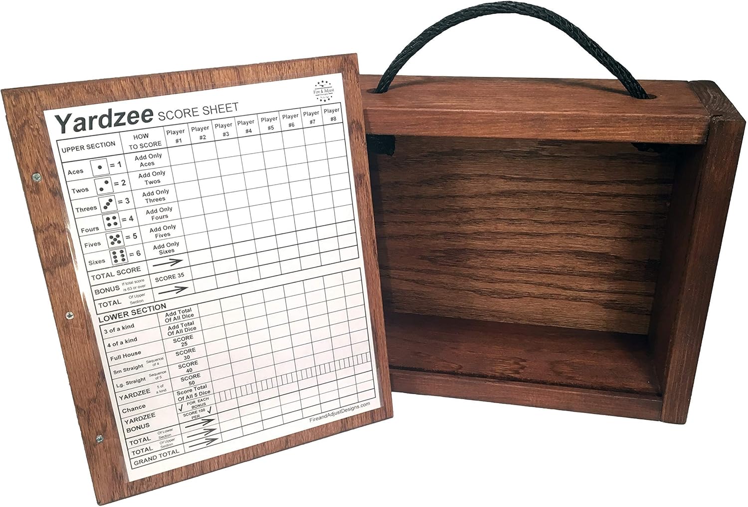Yard Dice Set includes 8 player dry erase scorecard, 6 Giant Wooden Dice and wood storage box - Lawn Dice yard games are perfect for weddings, picnics, barbeques and more.