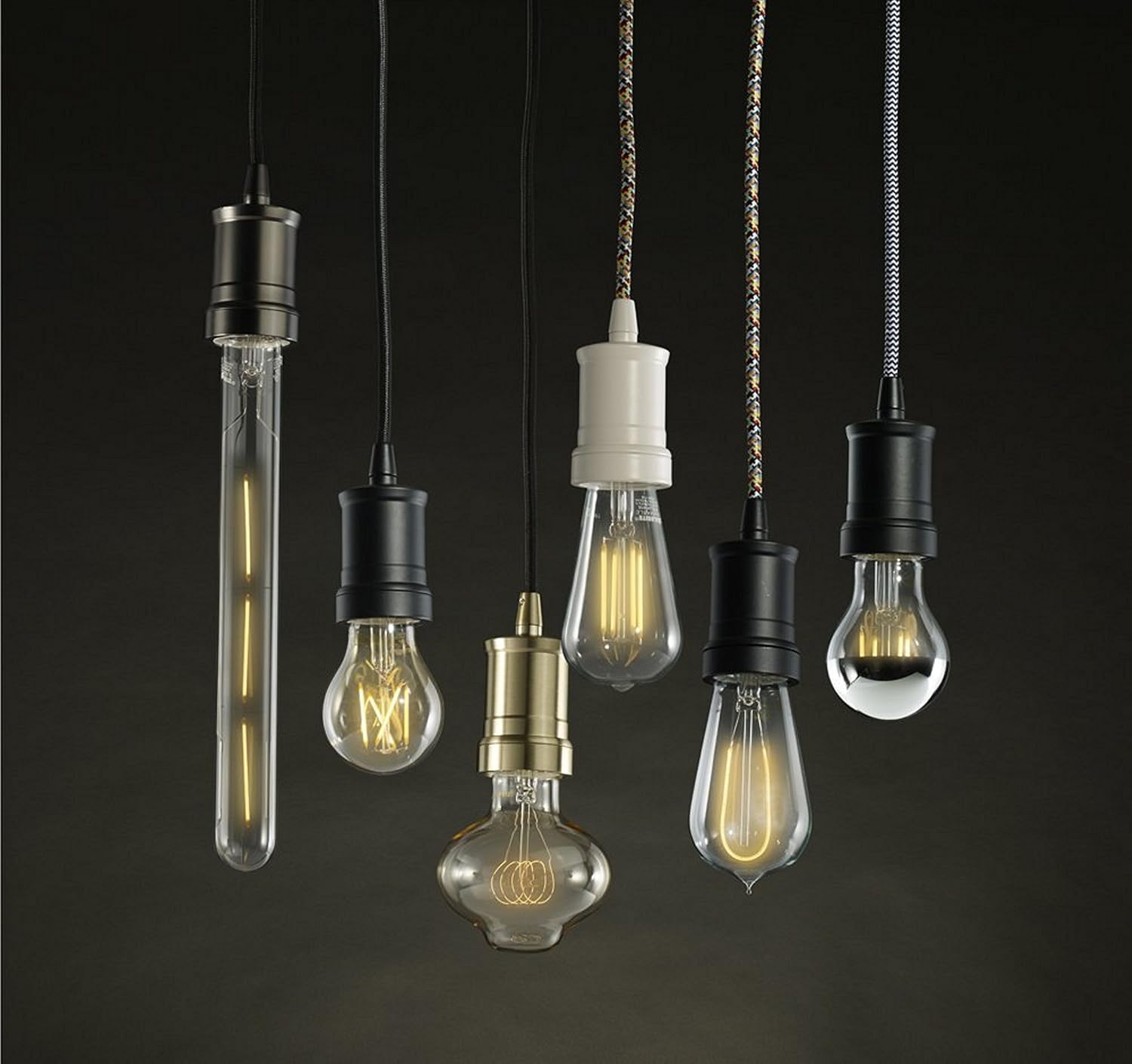 Bulbrite Collection Contemporary Pendant Kit, 7W LED ST18 Filament, White/Multi