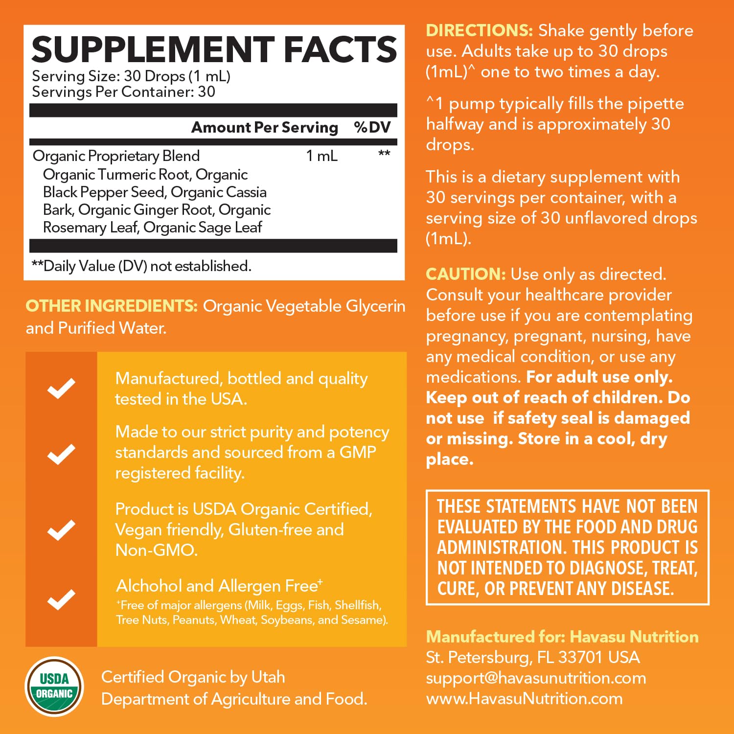 USDA Organic Turmeric Liquid Drops, Unflavored (1 Fl Oz, 1-Month Supply) — Amazon image 2