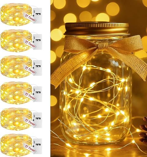 btfarm 3 Modes Fairy Lights Battery Operated with Timer, 6 Pack 2M 20 LED String Light Battery Powered, Waterproof Silver Wire Small Lights Indoor Outdoor Decor for Christmas Jars Bedroom, Warm White