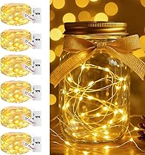 btfarm - Pack of 6 Mini LED Fairy Lights with Timer, 2 Metres, 20 LEDs, Small Fairy Light with 3 Modes, Waterproof, for Indoor, Bedroom, Wedding, Party, Christmas, Bottle, Decoration, White