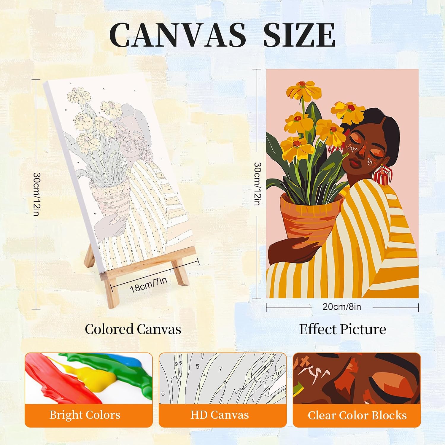 Okarina 4 Pack Paint by Numbers Kit for Adults with Frame African Women, Framed Paint by Number for Adults Beginner with Wooden Easel, DIY Painting by Numbers Canvas Framed for Home Decor 8 x 12 Inch