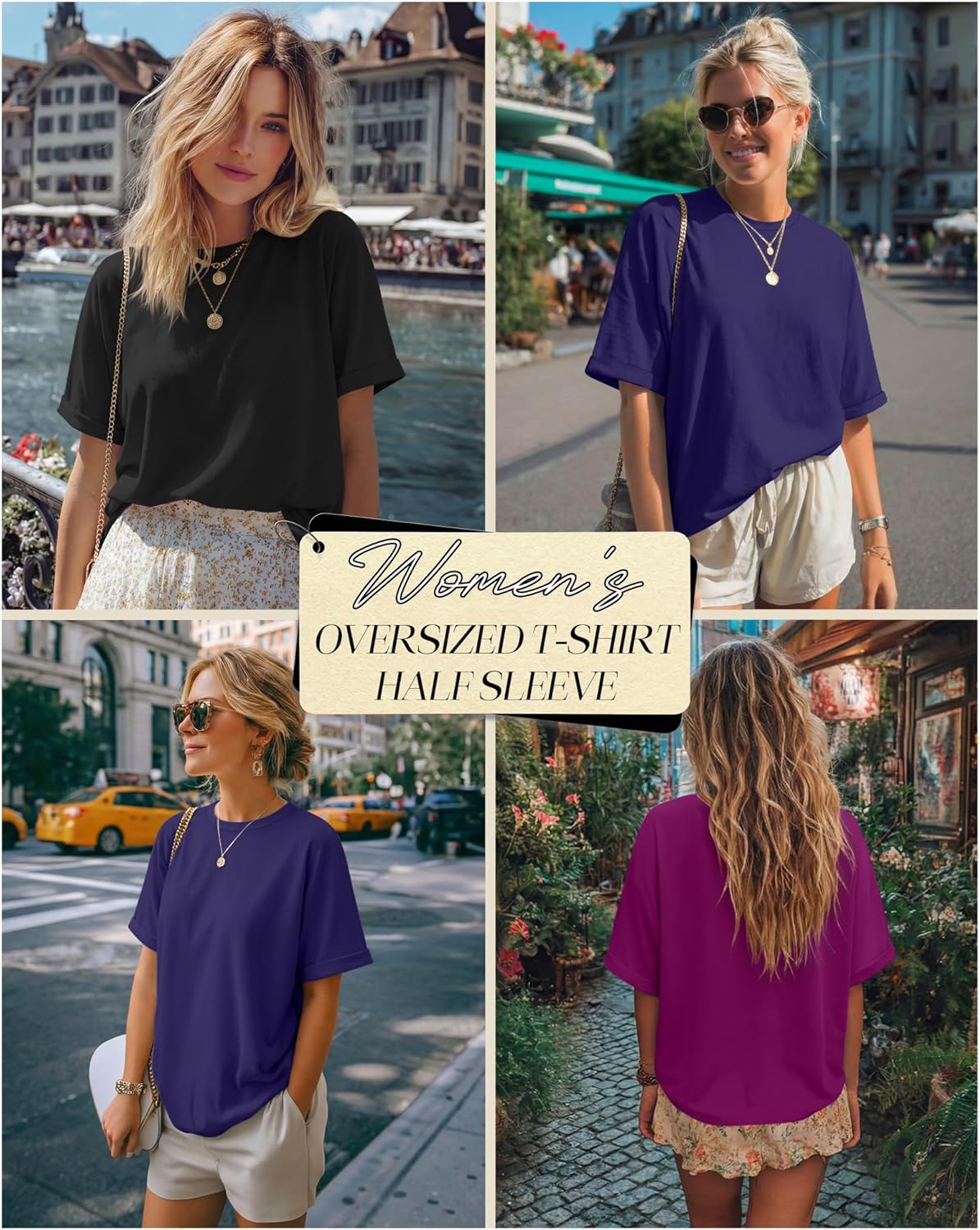 Riyiper 3 Pack Women's Oversized T-Shirt Half Sleeve Summer Tees Casual Loose Fit Crew Neck Basic Tops - Image 2