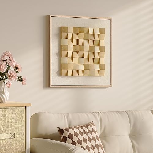 Framed 3D Neutral Wood Wall Art, Modern Minimalist Geometric Neutral