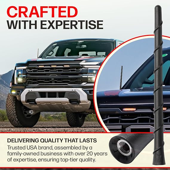 Votex Universal Short Rubber Spiral 8 Antenna Kit Enhanced Reception, Carwash Proof, Flexible and Durable with Tuned Copper Coil and Stainless Steel Threading for Trucks, Cars & SUVs, (Black)