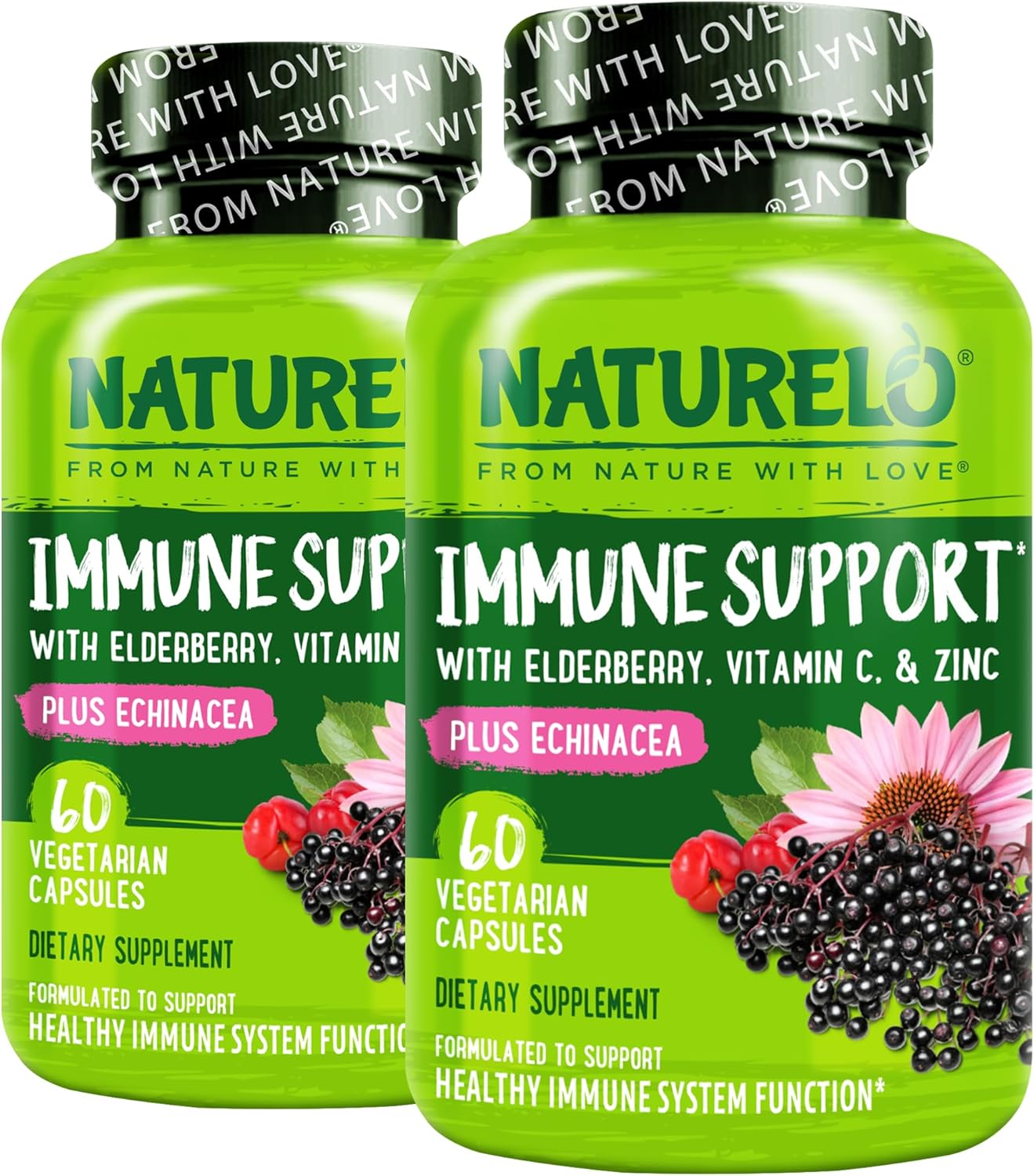 NATURELO Immune Support – Vitamin C, Elderberry, Zinc, Echinacea – Natural Immunity Boost w/Antioxidant, Herbal & Mineral Defense – 60 Vegan Capsules (Pack of 2) NATURELO Immune Support – Vitamin C, Elderberry, Zinc, Echinacea – Natural Immunity Boost w/Antioxidant, Herbal & Mineral Defense – 60 Vegan Capsules (Pack of 2)