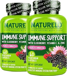NATURELO Immune Support – Vitamin C, Elderberry, Zinc, Echinacea – Natural Immunity Boost w/Antioxidant, Herbal & Mineral Defense - 60 Vegan Capsules (Pack of 2)