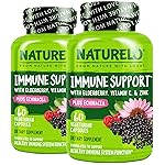 NATURELO Immune Support - Vitamin C, Elderberry, Zinc, Echinacea - Natural Immunity Boost w/Antioxidant, Herbal & Mineral Defense - 60 Vegan Capsules (Pack of 2)