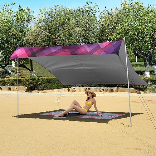Miniatura 6 de Rhomboid - Tienda de campaña de playa plegable UPF50+ resistente al agua con bolsillos de arena para camping, pesca, patio trasero, carpas