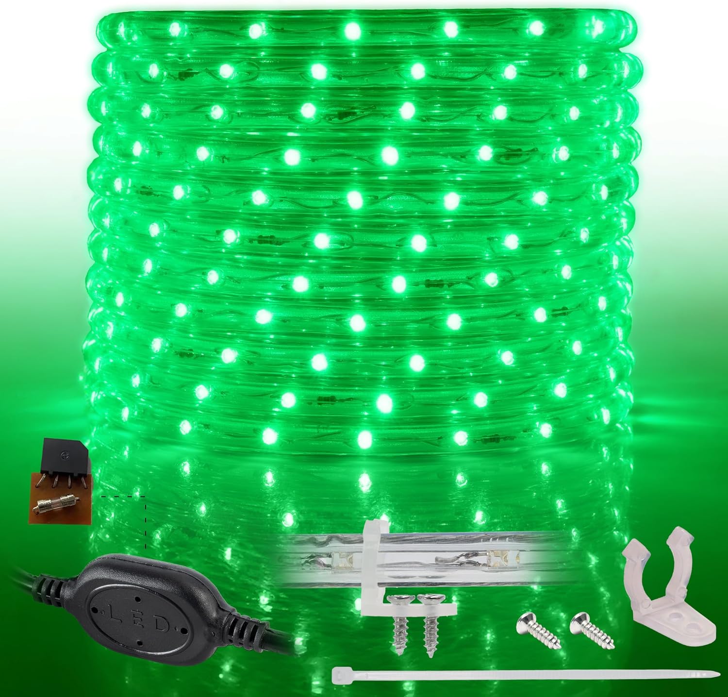 WYZworks 1116LEDs, 100ft LED Green Outside Rope Light, Connectable Outdoor ETL Certified Permanent Waterproof Accent Exterior Lighting, Flexible Clear PVC Shell, Holiday, Backyard Patio Palm Tree