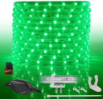 576LEDs, 50ft LED Green Outside Rope Light, Connectable Outdoor ETL Certified Permanent Waterproof Accent Exterior Lighting, Flexible Clear PVC Shell, Holiday, Backyard Patio Palm Tree