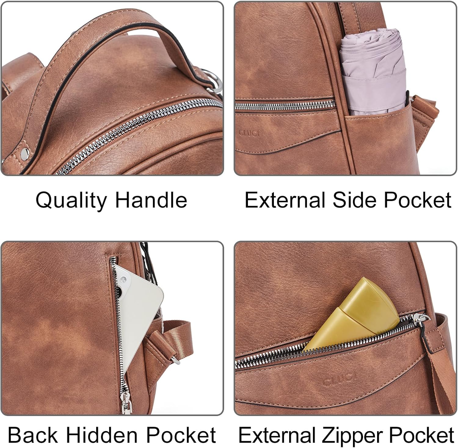 CLUCI Small Backpack for Women, Womens Backpack PU Backpack Purse for Women Leather Convertible Travel Backpack Shoulder Bags - Image 5