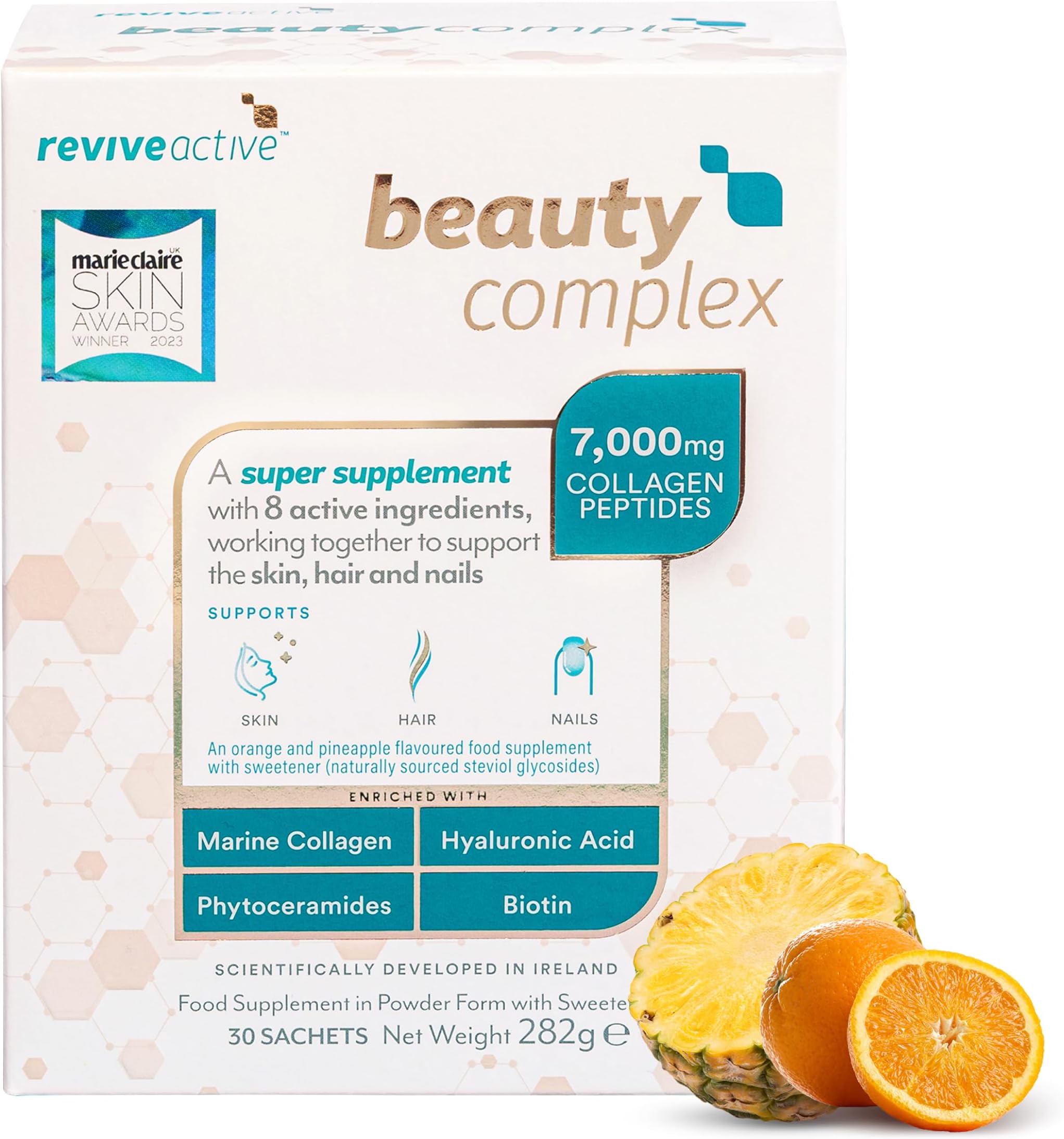 Revive Active Beauty Complex Super Supplement | 8 Ingredients to Support Skin, Hair & Nails | 30 Day Supply | Collagen, Hyaluronic Acid, Phytoceramides & Biotin