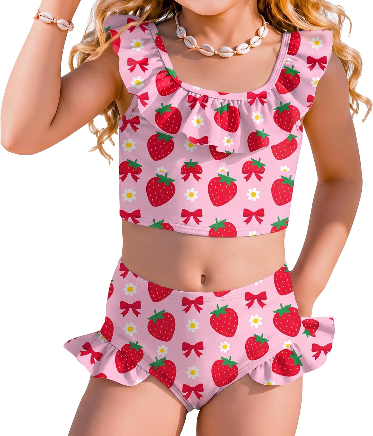 Xaatren Toddler Girl Swimsuits 2 Piece Kids Ruffle Trim Bathing Suit with Adjustable Strap Summer Cute Tankini for 2-8 Years