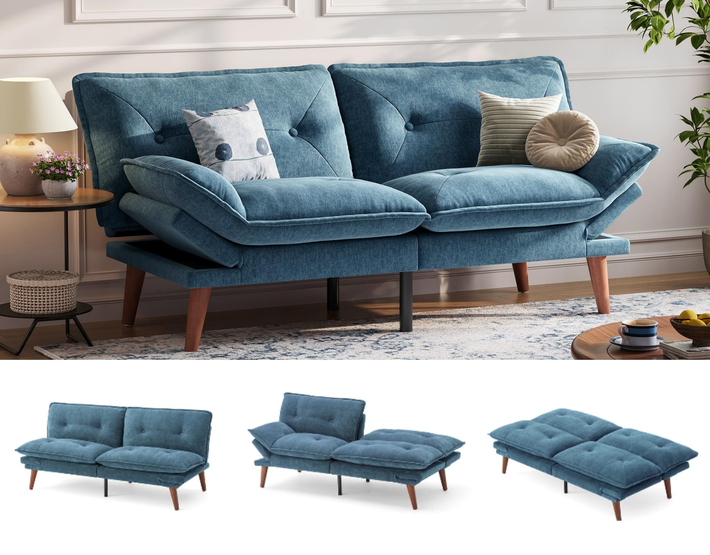 LINSY HOME Futon Sofa Bed, 70" Futon Couch with Adjustable Backrest and Armrest, Comfy Loveseat Convertible Folding Sleeper Sofa Couches for Small Spaces Living Rooms Apartment Office