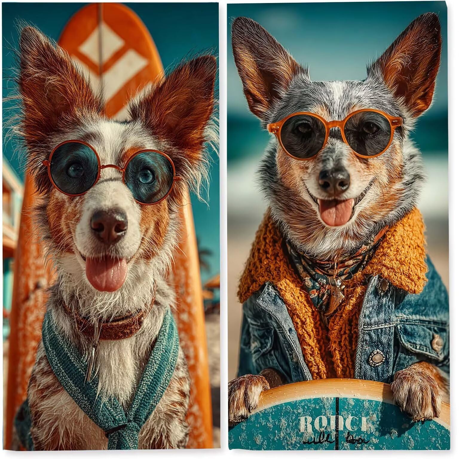 Serviette de Plage xxl 90x200 cm, Serviette Microfibre Lot de 2 Séchage Rapide & Anti-Sable Compacte & Légère Sport Vacances Accessoire Travel Essentials Homme Femme Cadeau (Animaux Pour Chiens) z8296