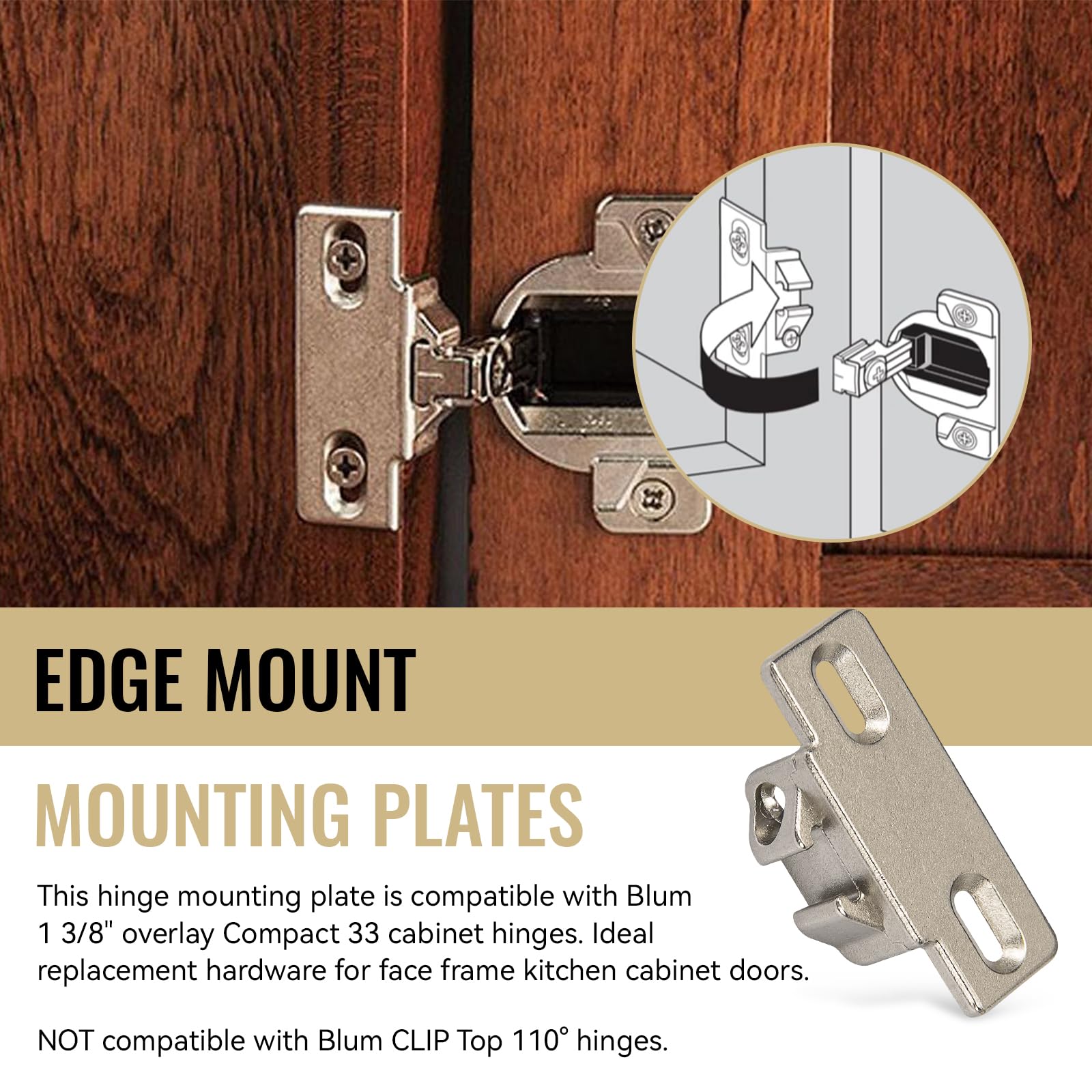4 Pack Hinge Mounting Plate Replacement for Blum 1 3/8" Over -2