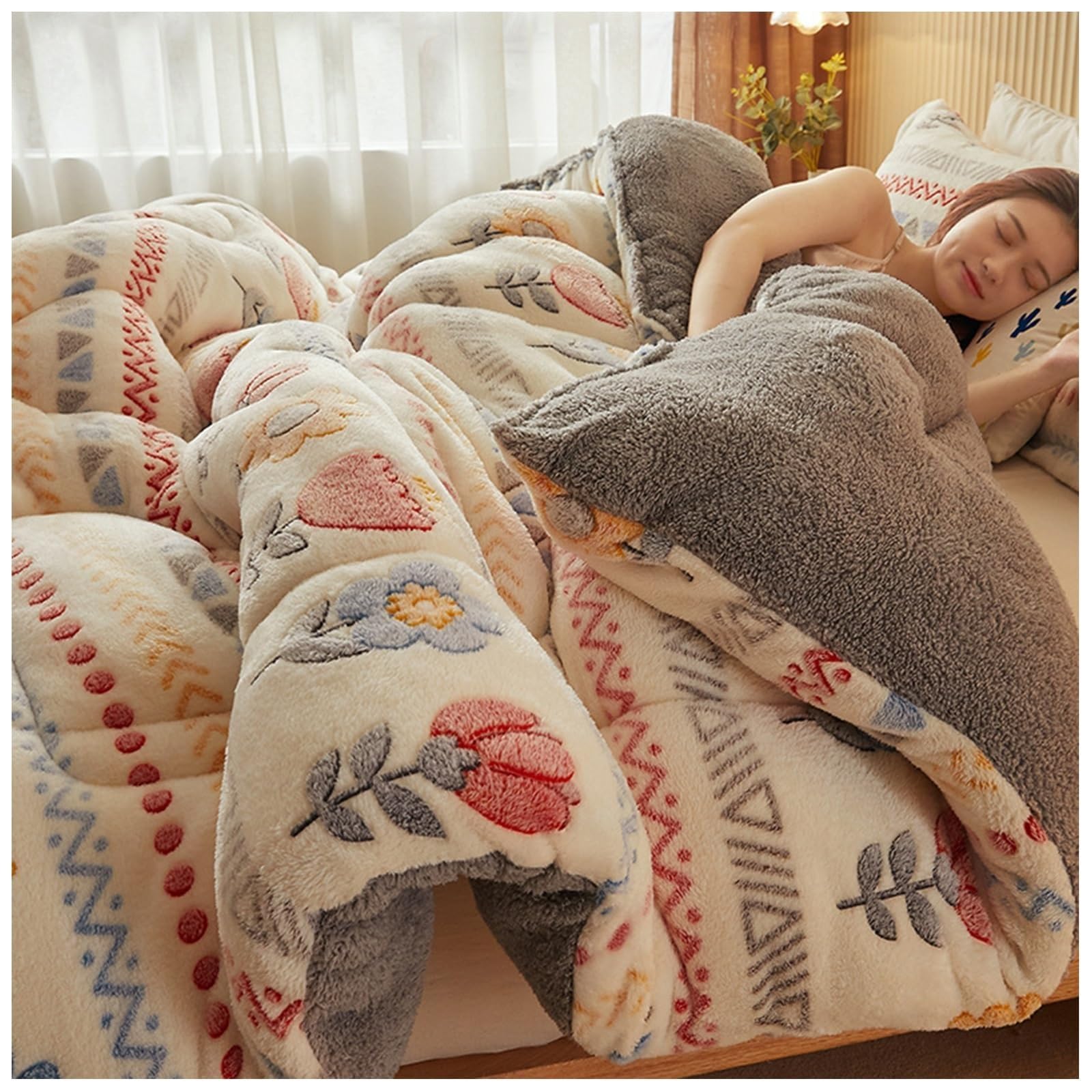 LLiuvcc Thickened Winter Lamb Cashmere Quilt,Double-Sided Warm Lamb Velvet Quilt，All Season Anti-Allergy Down Comforter,Breathable Warmth Fluffy Bedding for Home Bedroom(Color5,180x220cm(4KG))