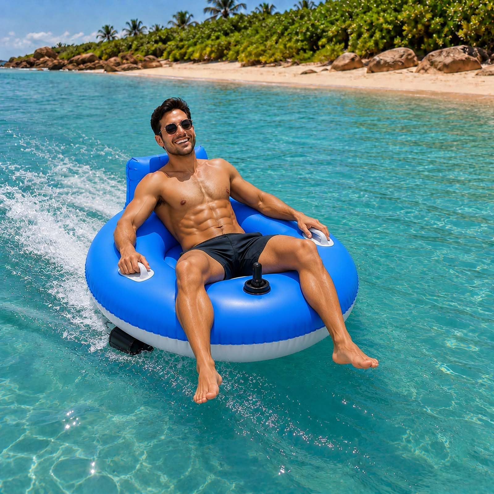 Flotteur d'eau Motorisé avec Moteur Puissant, Rechargeable | Chaise Longue Gonflable pour Adultes, avec Hélice Intégrée, avec Commande par Joystick pour Piscines, Fêtes, Lacs