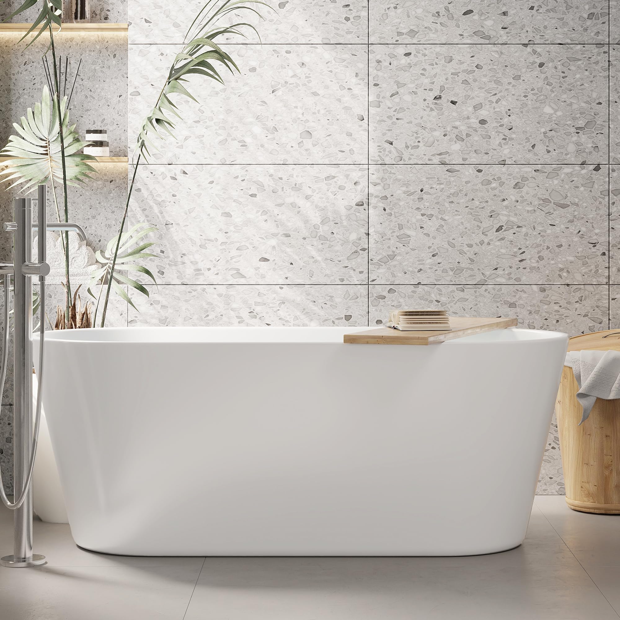 59'' Acrylic Freestanding Bathtub, Deep Soaking Tub, Modern Oval