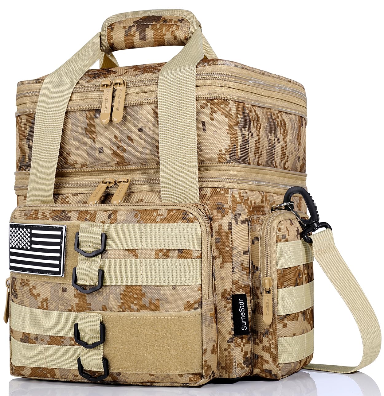 Lonchera táctica para hombres, bolsa de almuerzo grande aislada para adultos, resistente de doble cubierta expandible, con bandera estadounidense, lonchera suave a prueba de fugas para el trabajo