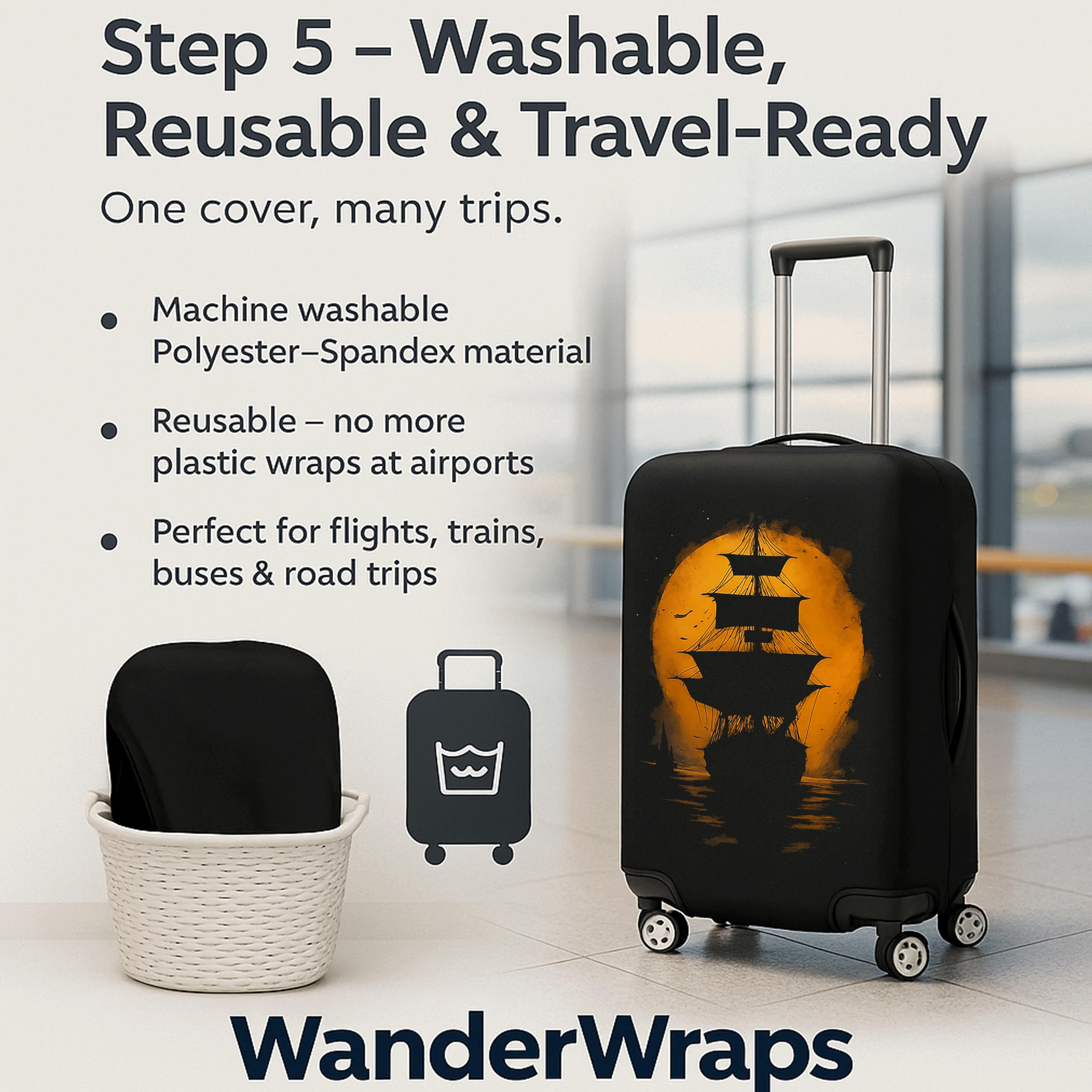 WanderWraps Spendex Polyester Protective Luggage Cover | Hard Luggage Trolley Bag Cover | Washable | Combo | Stretchable | 20-24 - 28 Inches | Pack of 3 | Moonvoyagee 4