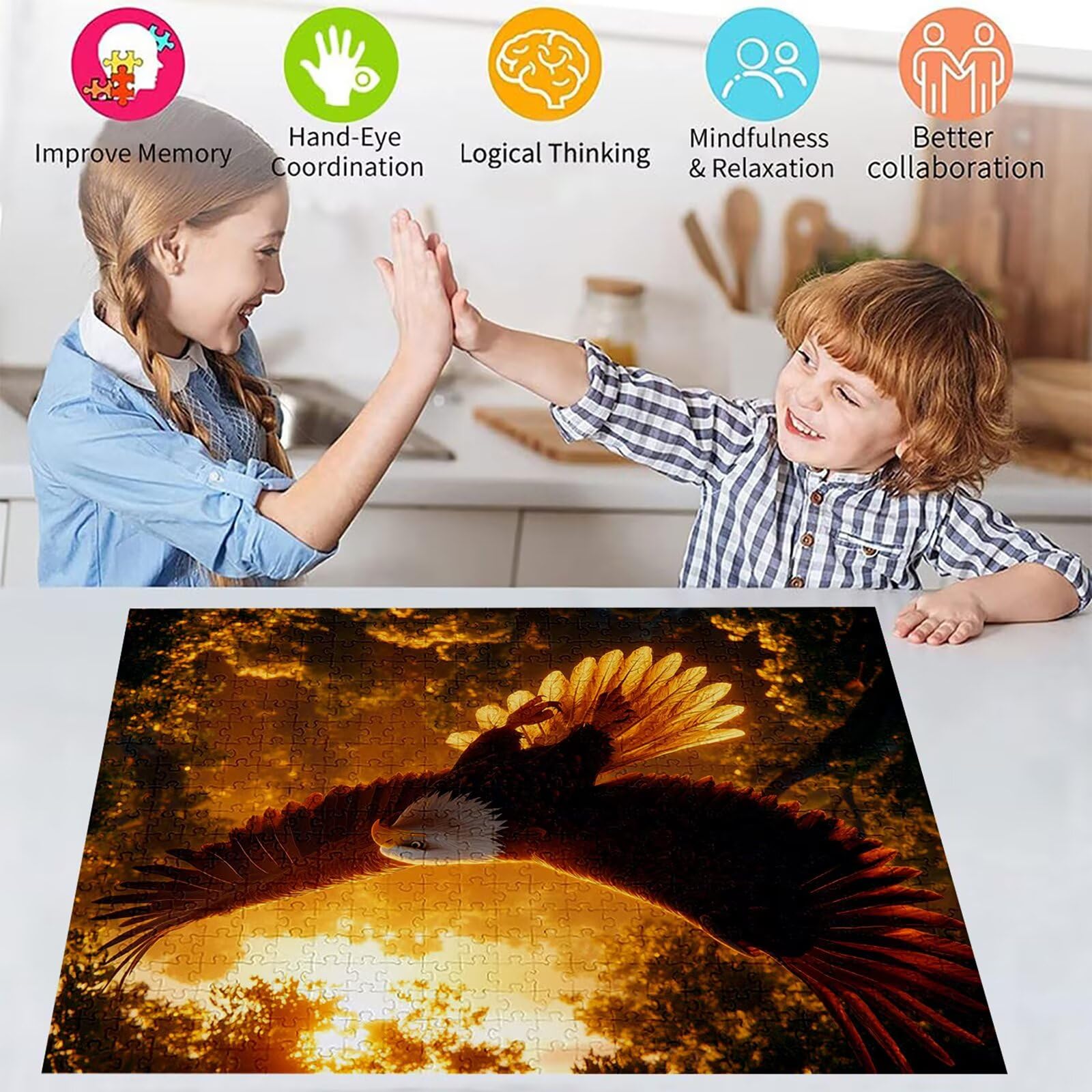 Puzzle 5000 elementów orzeł puzzle dla dorosłych las 156 x 105 cm unikalne rzemiosło klasyczne 3D drewniana układanka do rodzinnych gier aktywnych, układanka do samodzielnego wykonania nawet do