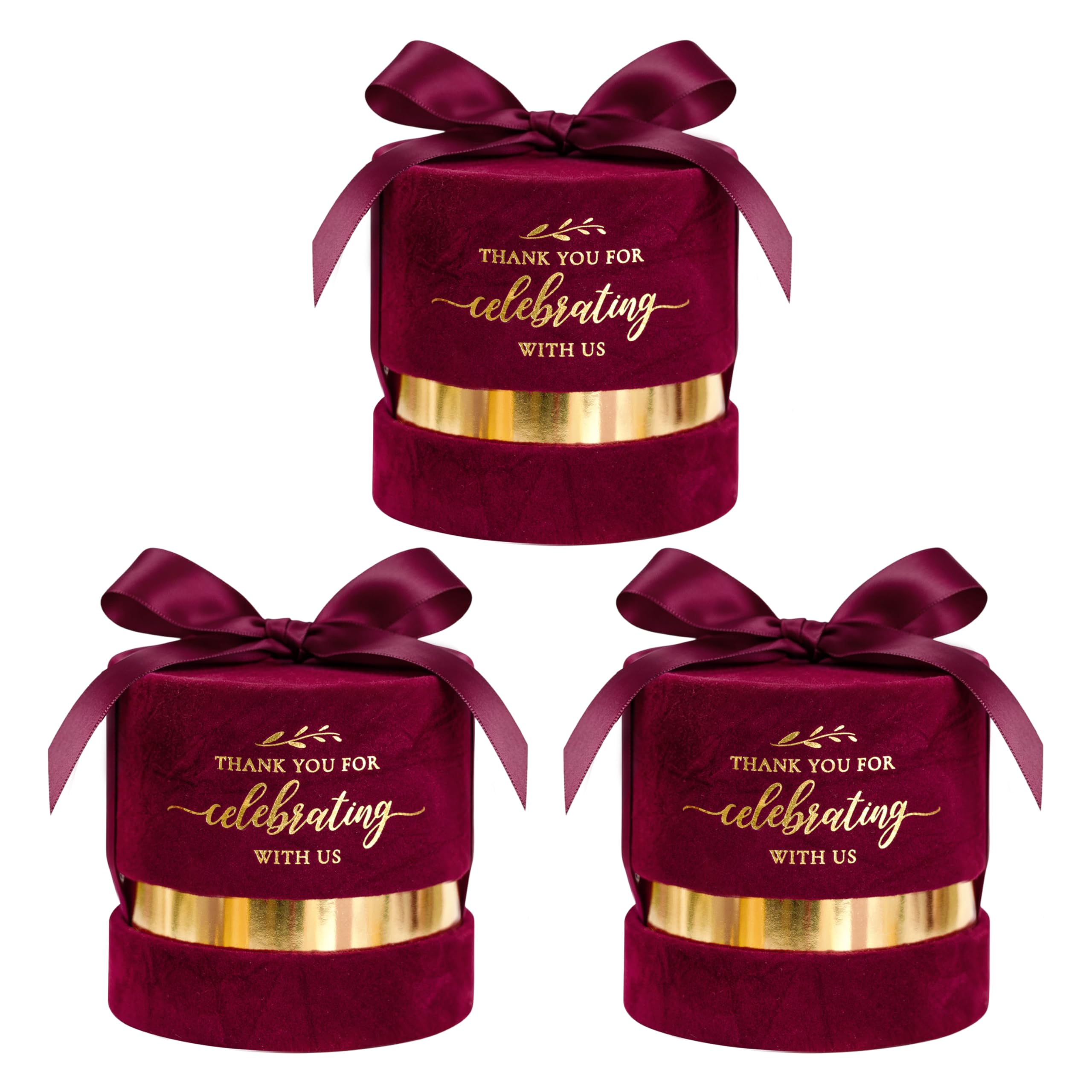 Photo 1 of ponatia 6-Pack Party Favor Boxes, Burgundy Velvet Gift Boxes, Gold Candy Boxes for Gifts Chocolate Treat Wedding Gift Boxes with Ribbons for Party, Bridal, Baby Shower Birthday Wedding Decoration