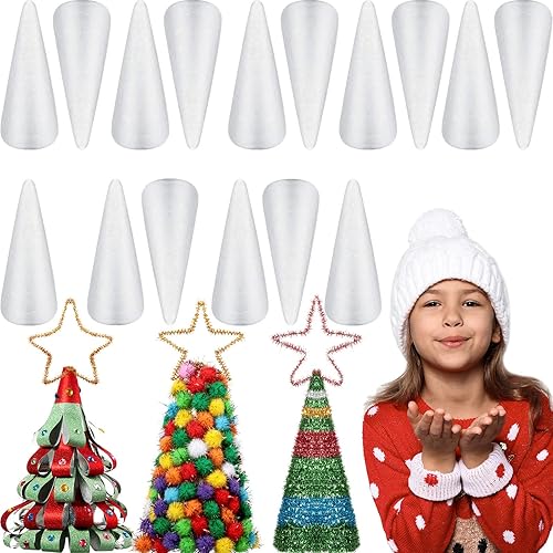 Miniatura 1 de 16 piezas de conos de espuma blanca suministros de arte y manualidades para el hogar, proyectos de manualidades hechas a mano, árbol de Navidad,