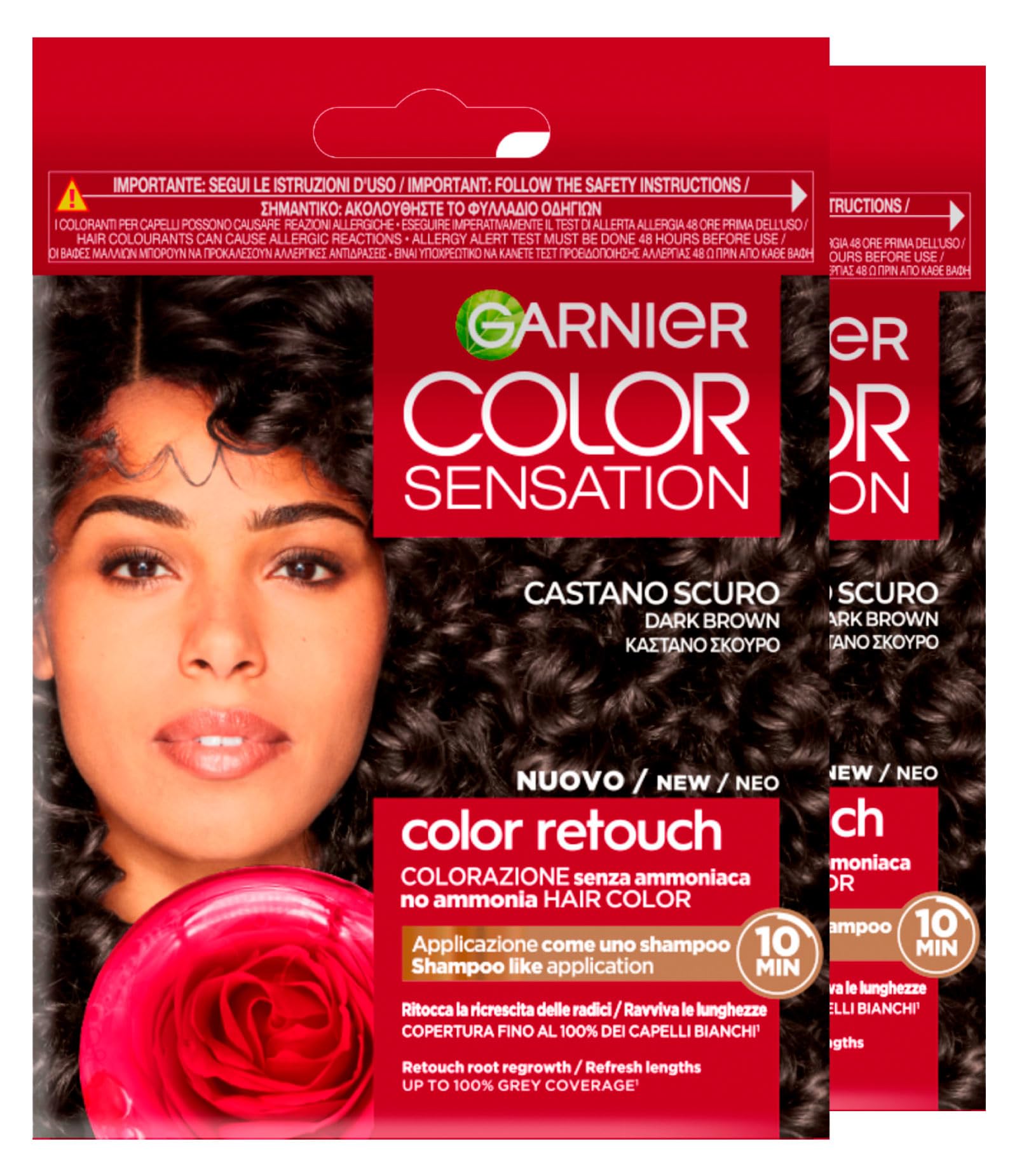 GarnierColor Sensation Colour Retouch Permanent Hair Colouring for Regrowth Covers 100% of White Hair Simple Application Dark Brown Colour - 2 Dyes