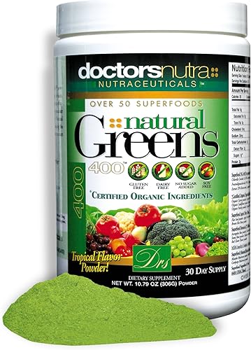 Natural Greens Juice Drink Super Food by Doctors Nutra Nutraceuticals, 10.79 onzas (10.79oz) con ingredientes orgánicos certificados, 50